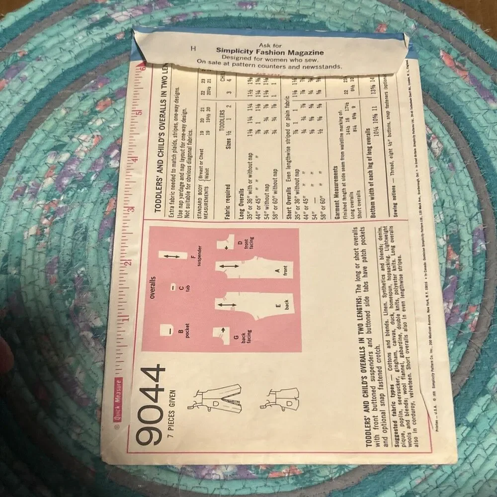 Simplicity 9044 Unisex Overalls Sewing Pattern Size 1 cut & Counted